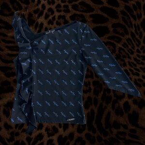 Baby Phat Black + Blue logo Asymmetrical Top